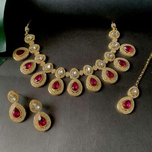 I Jewels Indian Wedding Bollywood Gold Plated Traditional Kundan & Stone Choker Necklace Jewellery With Earrings Set for Women/Girls in Kuwait