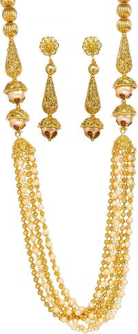 مجموعة أقراط هندية من Bindhani مصنوعة يدويًا من اللؤلؤ المقلد Moti Mala Rani Haar للنساء in Kuwait