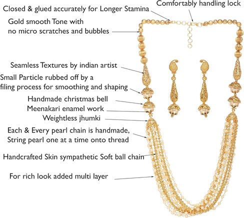 مجموعة أقراط هندية من Bindhani مصنوعة يدويًا من اللؤلؤ المقلد Moti Mala Rani Haar للنساء in Kuwait