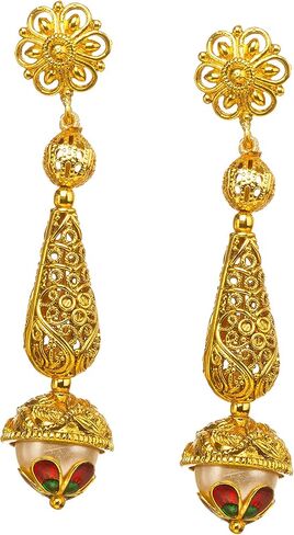 مجموعة أقراط هندية من Bindhani مصنوعة يدويًا من اللؤلؤ المقلد Moti Mala Rani Haar للنساء in Kuwait