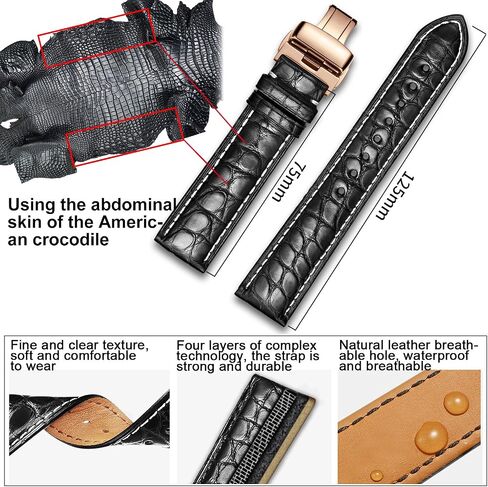 Alligator Leather Watch Strap Deployment Buckle for Men Watch's Band and Women's Watch Band 18mm 19mm 20mm 21mm 22mm 23mm 24mm in Saudi Arabia