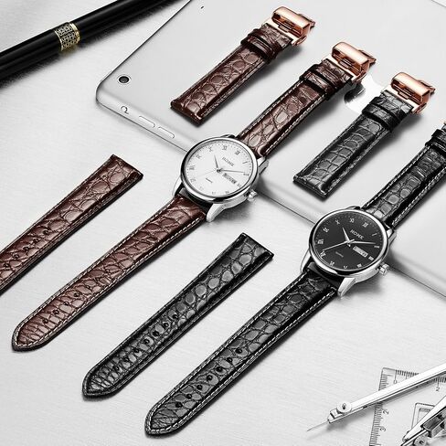 Alligator Leather Watch Strap Deployment Buckle for Men Watch's Band and Women's Watch Band 18mm 19mm 20mm 21mm 22mm 23mm 24mm in Saudi Arabia