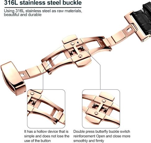 Alligator Leather Watch Strap Deployment Buckle for Men Watch's Band and Women's Watch Band 18mm 19mm 20mm 21mm 22mm 23mm 24mm in Saudi Arabia