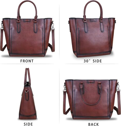 Genuine Leather Handbags for Women Vintage Handmade Tote Purse Cowhide Shoulder Bag Satchel Top-Handle Bags for Ladies in Kuwait