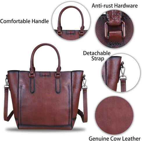 Genuine Leather Handbags for Women Vintage Handmade Tote Purse Cowhide Shoulder Bag Satchel Top-Handle Bags for Ladies in Kuwait