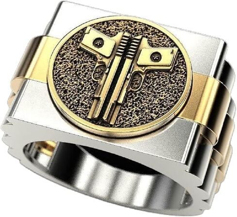 خاتم مسدس Cuistonelf للرجال، خاتم مسدس فاسق خاتم مسدس مزدوج خاتم الجيش العسكري للرجال خاتم الهيب هوب لراكبي الدراجات النارية هدية إكسسوارات عيد الأب in Kuwait