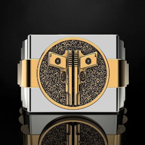 خاتم مسدس Cuistonelf للرجال، خاتم مسدس فاسق خاتم مسدس مزدوج خاتم الجيش العسكري للرجال خاتم الهيب هوب لراكبي الدراجات النارية هدية إكسسوارات عيد الأب in Kuwait