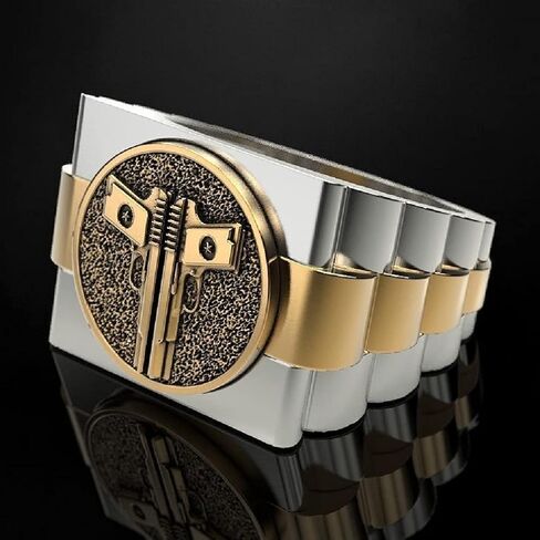 خاتم مسدس Cuistonelf للرجال، خاتم مسدس فاسق خاتم مسدس مزدوج خاتم الجيش العسكري للرجال خاتم الهيب هوب لراكبي الدراجات النارية هدية إكسسوارات عيد الأب in Kuwait