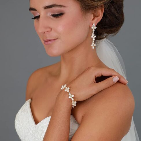 Mariell Freshwater Pearl Gold Dangle Bridal and Wedding Earring with Cubic Zirconia Crystal, Prom Jewelry in Saudi Arabia