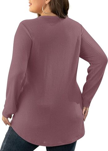 بلوزة نسائية من OLRIK بأكمام طويلة ومقاسات كبيرة ورقبة على شكل حرف V وأزرار لأعلى وبلوزة بيبلوم محاكة بطيات وقمصان فضفاضة in Kuwait