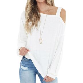 IWOLLENCE Womens Cold Shoulder Tops Long Sleeve Shirts Blouse Waffle Knit Tunic Casual Tops Loose Fit