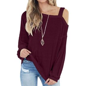 IWOLLENCE المرأة الباردة الكتف قمم طويلة الأكمام قمصان بلوزة الهراء متماسكة سترة عارضة قمم فضفاضة تناسب in Kuwait