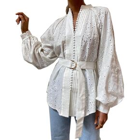 Roiii Womens Vintage Boho Flow Print Button Down Long Sleeves Shirts Loose Blouse Tops S-XXL in Kuwait