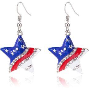 TIANBANGSHI Red White Blue American Flag Star Drop Dangle Earrings Independence Day Patriotic Earrings 4th of July Pendant Earrings Heart Rhinestone Earrings For Women Girls Jewelry