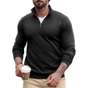 ICEMOOD Mens Quarter Zip Pullover Sweater Mock Turtleneck Half Zip Long Sleeve Turtle Neck Knitted Sweaters Fall Fashion