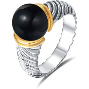 UNY JEWEL Designer Inspired Two Tone Twisted Cable Wire Ring 10mm Cream White Imitation Pearl Women Statement Dupes Jewelry