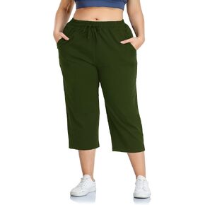 ZERDOCEAN Women's Plus Size Active Yoga Sweatpants Cotton Jersey Capris Athletic Crop Pants with Pockets Drawstring in Saudi Arabia