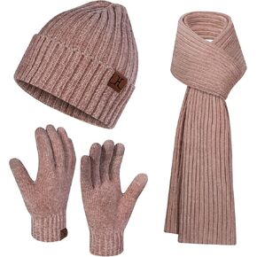 LackBlue Womens Winter Beanie Hat Scarf Touchscreen Gloves Set Knit Warm Skull Caps Long Neck Scarves for Women Men in Saudi Arabia