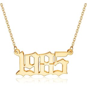 M MOOHAM Birth Year Necklace for Women, 18K Gold Plated Old English Birth Year Number Pendant Necklace Jewelry Gifts for Women Birthday Anniversary, 1970-2021