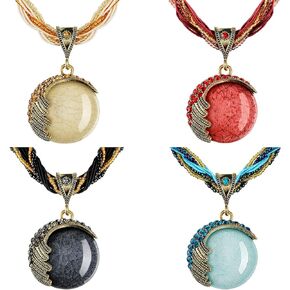 4 Pcs Bohemian Necklace for Women Turquoise Jewelry Necklace Statement Beaded Vintage Jewelry Rhinestone Long Necklace for Pendent Collar Necklace