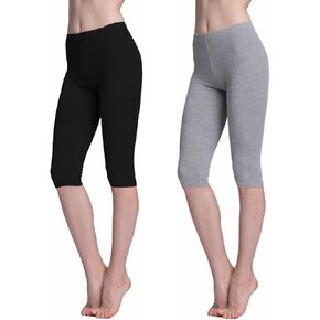 Vinconie Women Knee Leggings 3/4 Capri Cropped Leggings Under Skirt Shorts