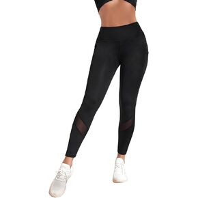 SweatyRocks Women's Stretchy Skinny Sheer Mesh Insert Workout Leggings Yoga Tights