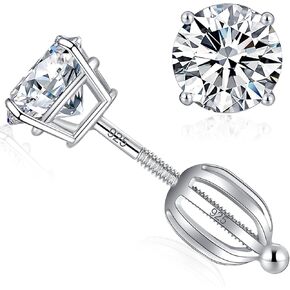 LUCKMORA Screw Back Earrings for Women Sterling Silver Hypoallergenic 6mm Cubic Zirconia Earrings Studs Faux Diamond 18k White Gold Plated