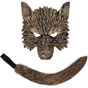 Erythem Wolf Costume Halloween Wolf Mask and Tail, Big Bad Wolf Costume Set Realistic wolf Dress-Up Accessories in Kuwait