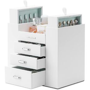 هومدي منظم مجوهرات للبنات والنساء، صندوق مجوهرات للقلائد والخواتم والاقراط وحامل تخزين المجوهرات للاساور والساعات والنظارات الشمسية (ابيض) in Kuwait