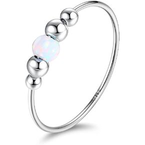 ADRAMATA 925 Sterling Silver Rings Fidget Ring for Women for Anxiety Relief Bead Spinner Rings Handmade Opal Ring 18K White Gold Plated Anxiety Ring for Women Anti-Anxiety Ring
