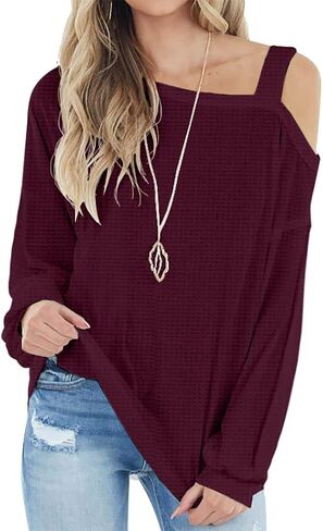 IWOLLENCE المرأة الباردة الكتف قمم طويلة الأكمام قمصان بلوزة الهراء متماسكة سترة عارضة قمم فضفاضة تناسب in Kuwait