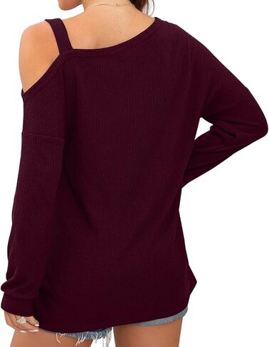 IWOLLENCE المرأة الباردة الكتف قمم طويلة الأكمام قمصان بلوزة الهراء متماسكة سترة عارضة قمم فضفاضة تناسب in Kuwait