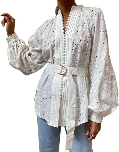 Roiii Womens Vintage Boho Flow Print Button Down Long Sleeves Shirts Loose Blouse Tops S-XXL in Kuwait