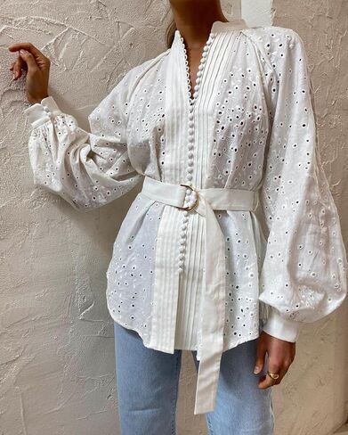 Roiii Womens Vintage Boho Flow Print Button Down Long Sleeves Shirts Loose Blouse Tops S-XXL in Kuwait