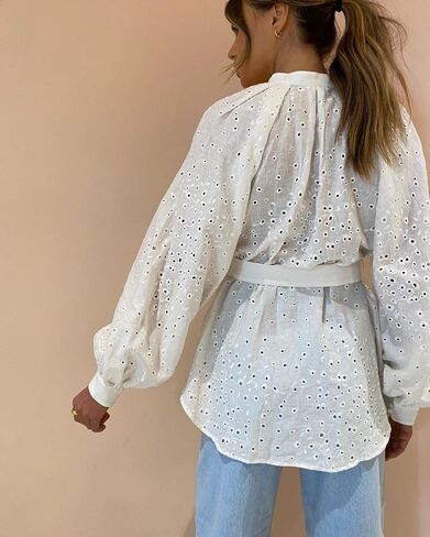 Roiii Womens Vintage Boho Flow Print Button Down Long Sleeves Shirts Loose Blouse Tops S-XXL in Kuwait