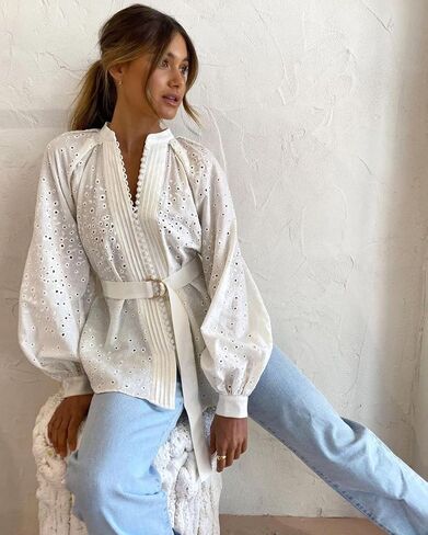 Roiii Womens Vintage Boho Flow Print Button Down Long Sleeves Shirts Loose Blouse Tops S-XXL in Kuwait