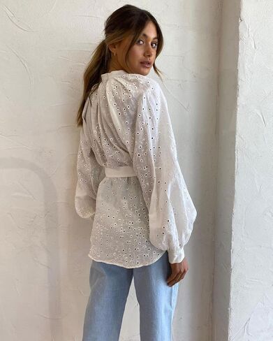 Roiii Womens Vintage Boho Flow Print Button Down Long Sleeves Shirts Loose Blouse Tops S-XXL in Kuwait