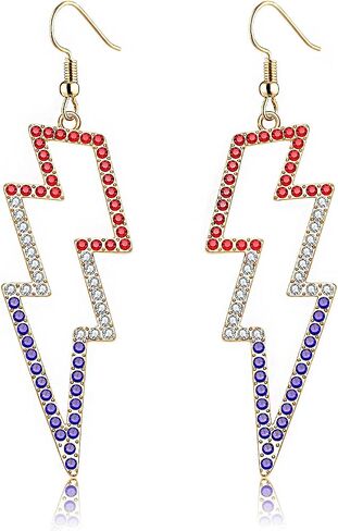 Lightning Bolt Earrings, 80s Earrings for Women, Glitter Rhinestone Lightning Bolt Dangle Earrings for 80's Outfit Party Accessories Halloween Gifts in Kuwait