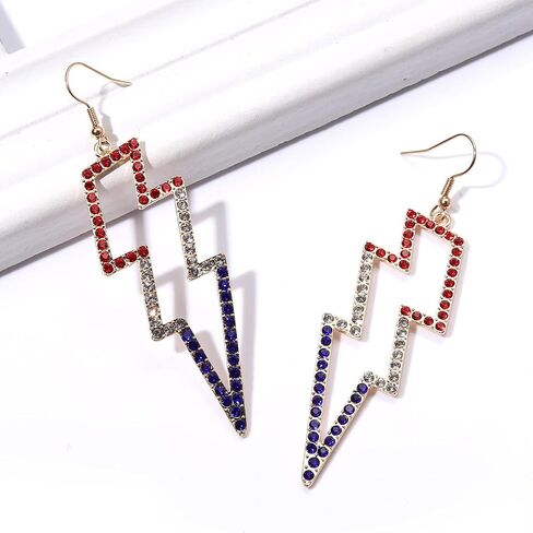 Lightning Bolt Earrings, 80s Earrings for Women, Glitter Rhinestone Lightning Bolt Dangle Earrings for 80's Outfit Party Accessories Halloween Gifts in Kuwait