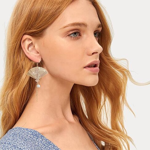 Asymmetric Fan Earrings, Sector Drop Earrings, Small Fan Dangle Earrings Cute Retro Ethnic Pretty Stud Earrings in Kuwait