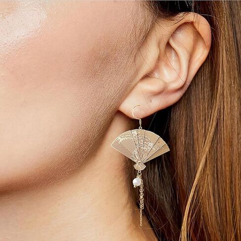 Asymmetric Fan Earrings, Sector Drop Earrings, Small Fan Dangle Earrings Cute Retro Ethnic Pretty Stud Earrings in Kuwait