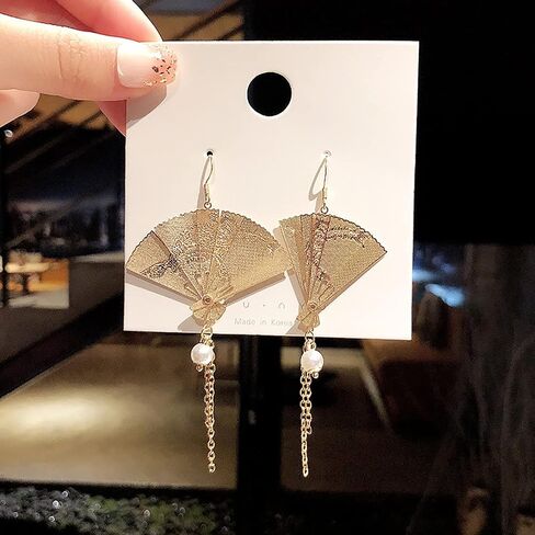 Asymmetric Fan Earrings, Sector Drop Earrings, Small Fan Dangle Earrings Cute Retro Ethnic Pretty Stud Earrings in Kuwait