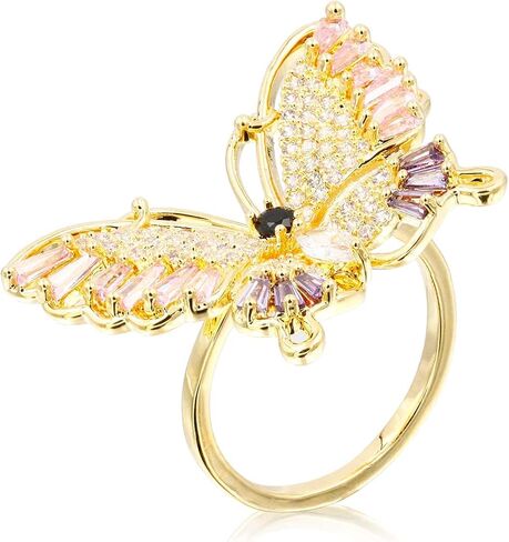Lavencious Butterfly Design with AAA CZ Color Stones Adjustable Statement Rings for Women in Saudi Arabia