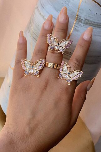 Lavencious Butterfly Design with AAA CZ Color Stones Adjustable Statement Rings for Women in Saudi Arabia