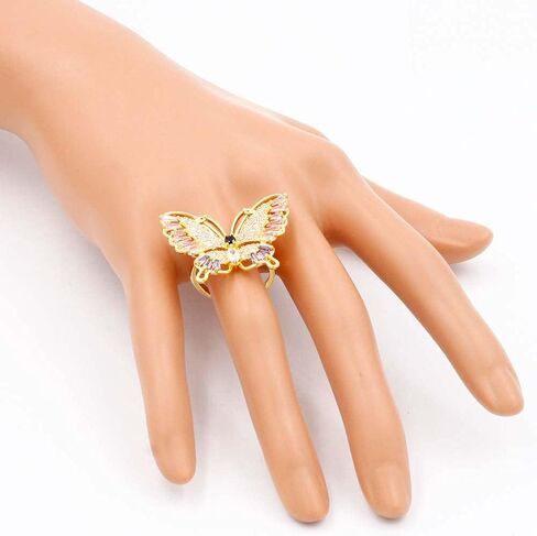 Lavencious Butterfly Design with AAA CZ Color Stones Adjustable Statement Rings for Women in Saudi Arabia