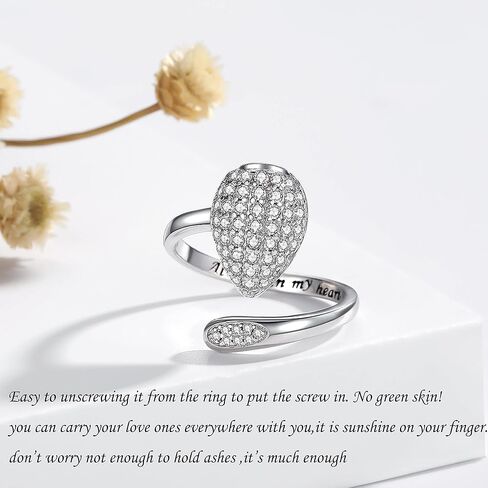 حلقات الجرة للرماد للنساء - خاتم مجوهرات حرق الجثث من الفضة الاسترليني للرماد البشري لأحبائهم خاتم حرق الدمعة هدية للأم حلقات تذكار قابلة للتعديل هدايا مجوهرات تذكارية للنساء in Kuwait
