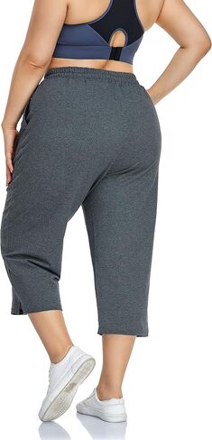 ZERDOCEAN Women's Plus Size Active Yoga Sweatpants Cotton Jersey Capris Athletic Crop Pants with Pockets Drawstring in Saudi Arabia