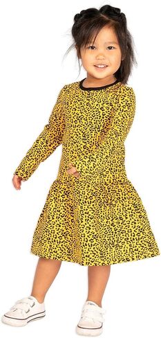 Mightly Girls' Long Sleeve Tiered Dress with Pockets | 95% Organic Cotton, Kids Colorful Dress, School, Parties & Play in Kuwait