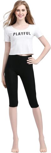 Vinconie Women Knee Leggings 3/4 Capri Cropped Leggings Under Skirt Shorts in Kuwait