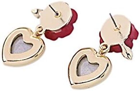 XCFS 18K الذهب مطلي خمر مقلد روبي القلب و زهرة حمراء المرأة بنات أقراط, ذهبي in Kuwait